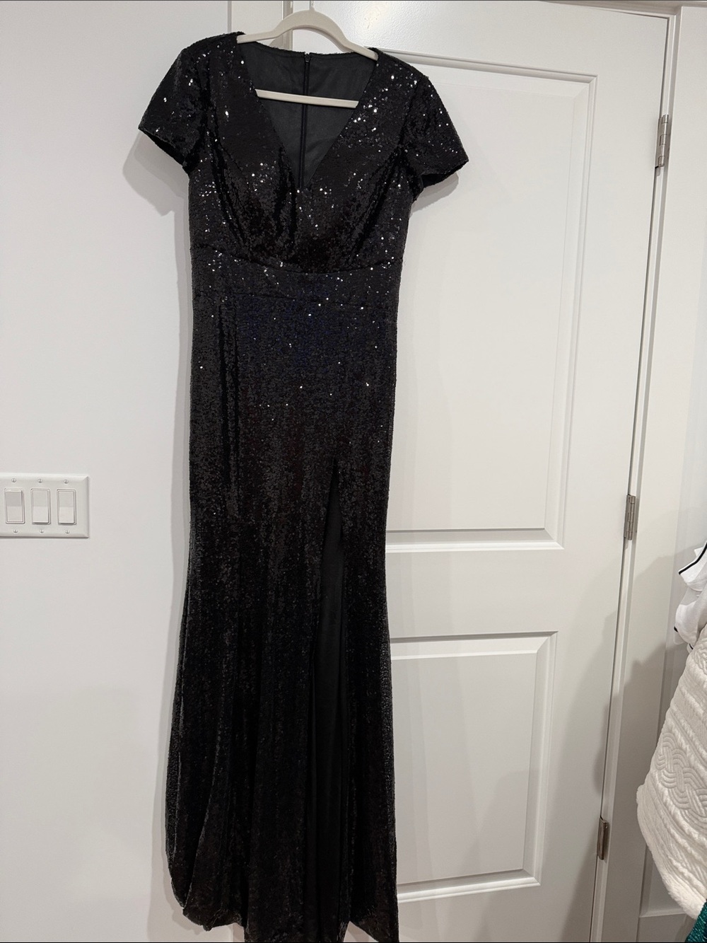 Black Sequin V-Neck Evening Dress